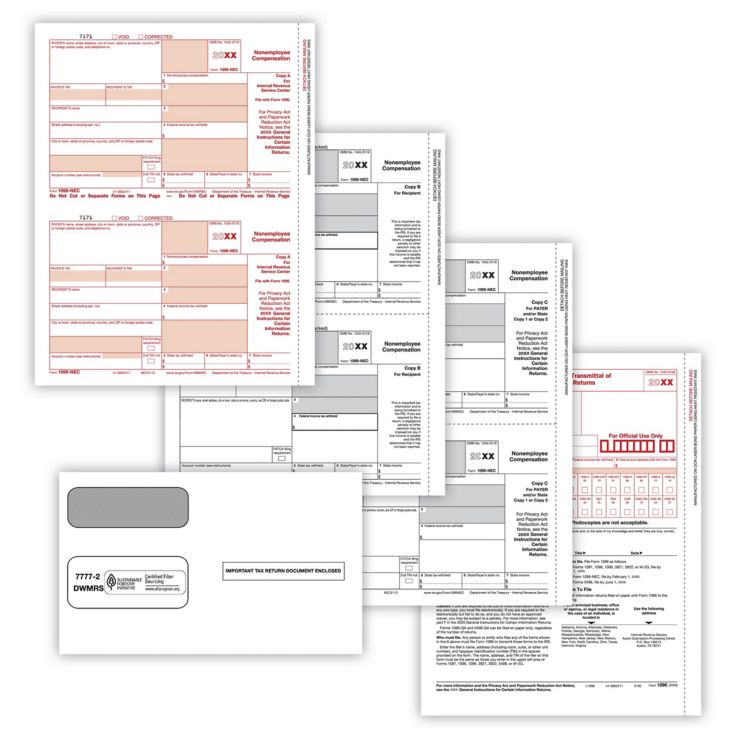 1099 NEC Laser Forms Packaged Set 4PT with Envelope(25 EMP)