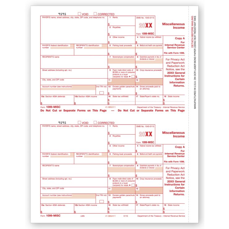 2022 Laser 1099-MISC Income, Federal Copy A, Bulk
