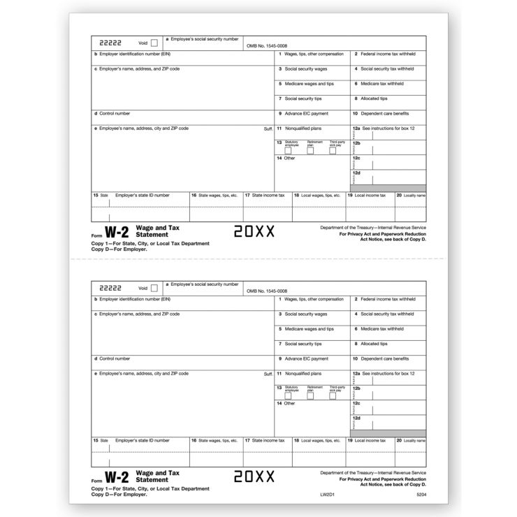 Laser W-2, Employer Copy 1/Copy D