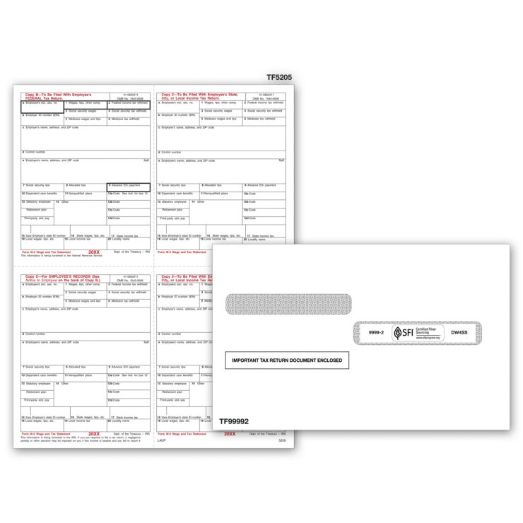 4-Up Laser W-2 Set & Envelope Kit