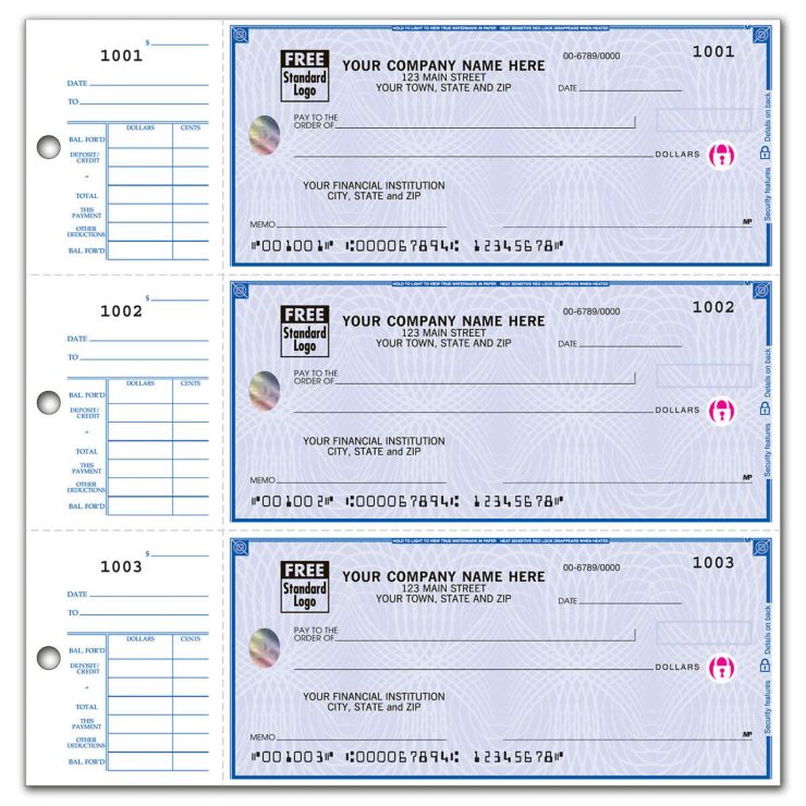 High Security 3-On-A-Page Compact Checks w/ End Stubs Bradford Business ...