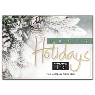 Evergreen & Gold Holiday Logo Cards - White
