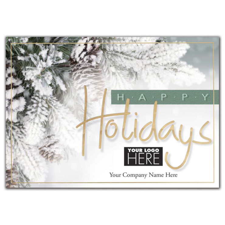 Evergreen & Gold Holiday Logo Cards - White