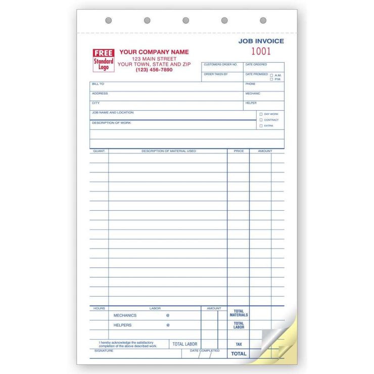 Compact Job Invoice - 5 2/3 x 8 1/2" - 2 Part