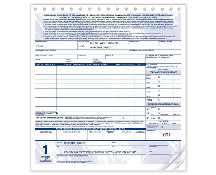 Compact Bill of Lading - 8 1/2 x 8 1/2" - 3 Part