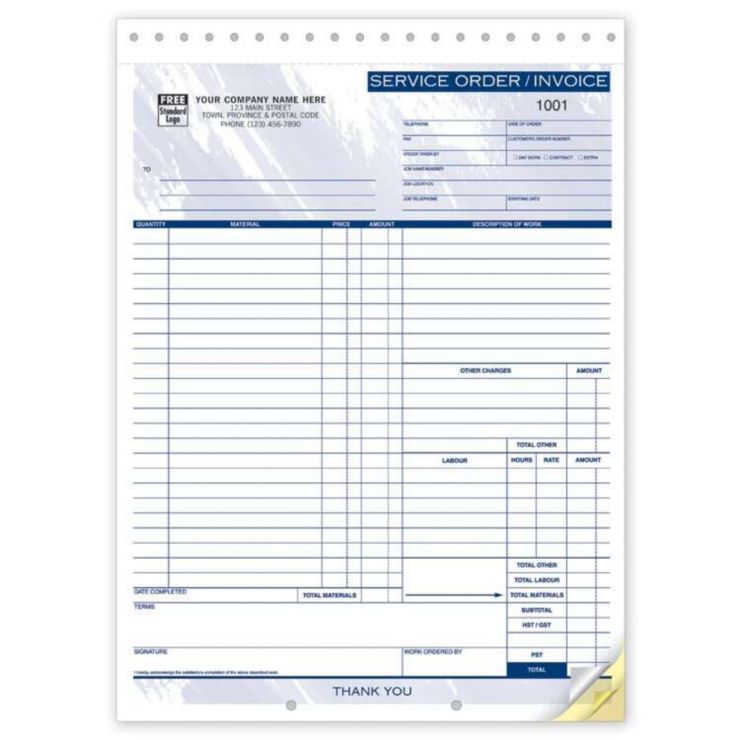 Large Service Order/Invoice - 8 1/2" X 11 - 2 Part
