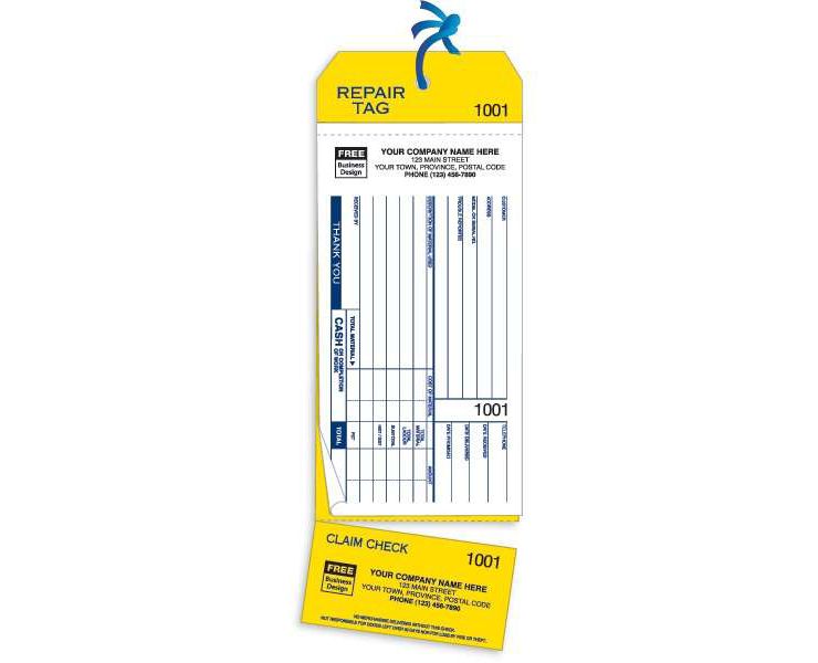 4-In-1 Repair Tags W/ Claim Cheque & Carbons, White