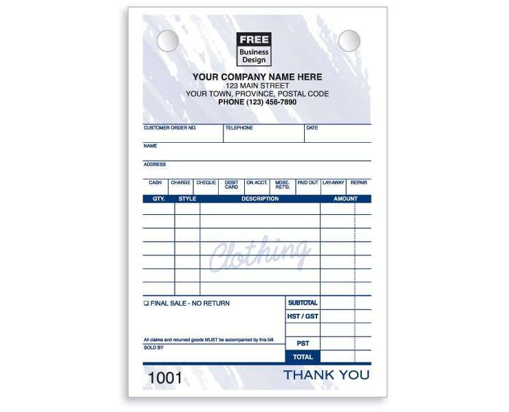 Clothing Register Forms - Small Classic