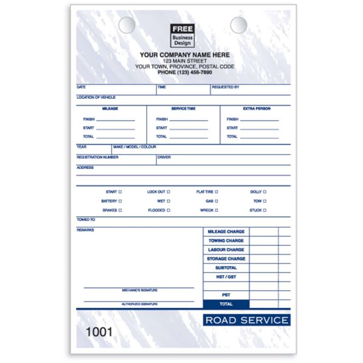Register Forms, Road Service, Large Format - 2 Part