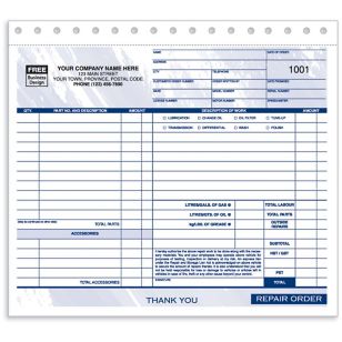 Repair Orders, Garage, Carbonless, Small Format - 2 Part