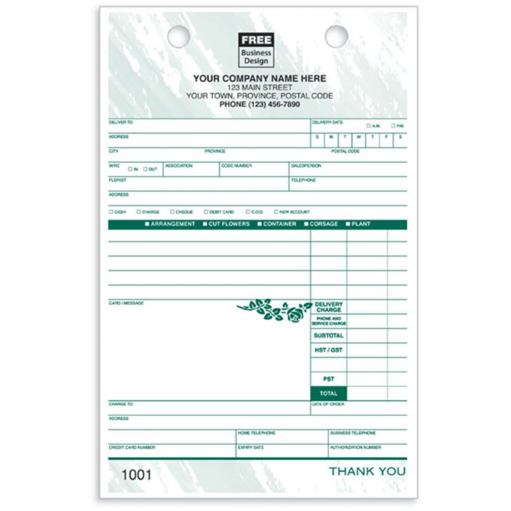 Florist Register Forms - Large Classic - 2 Part
