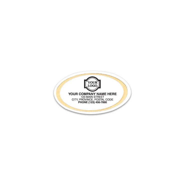 Gold Trim Oval White Labels - White Gloss