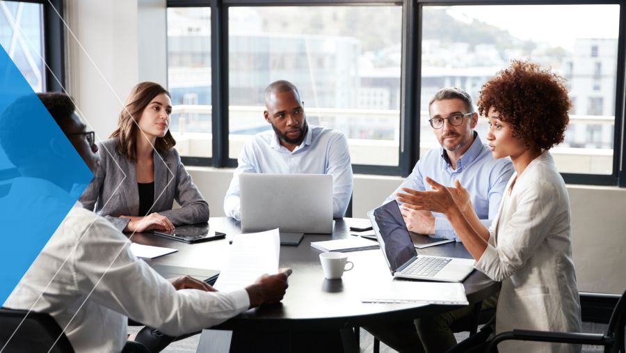 Corporate meeting to discuss payment modernization tactics. 