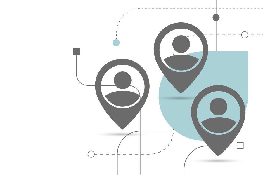 A group of circles with silhouettes of people representing a lot of credit data.