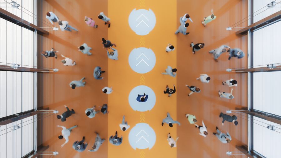 Person standing out in a crowd