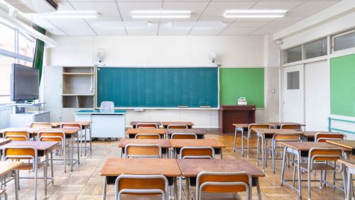 Empty classroom with desks
