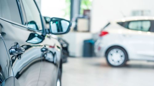 Automobiles in a garage