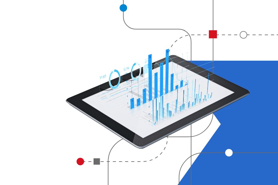 A tablet showing graphs and figures 