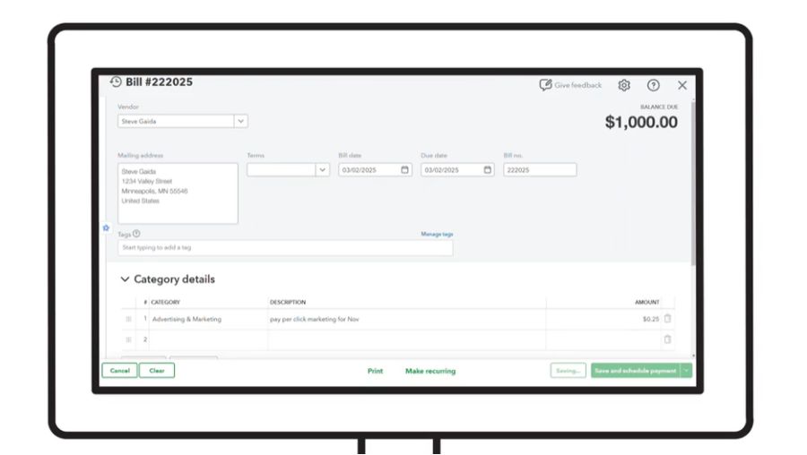 A screenshot of QuickBooks Online web page