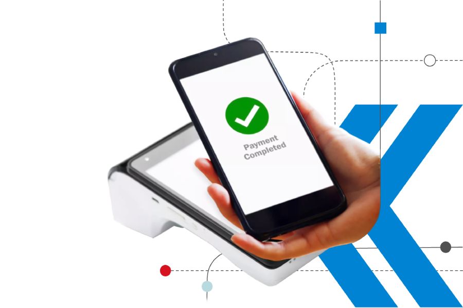 A mobile phone with a green check for payment complete