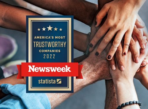 image of hands coming together and logo of America's Most Trustworthy Companies award