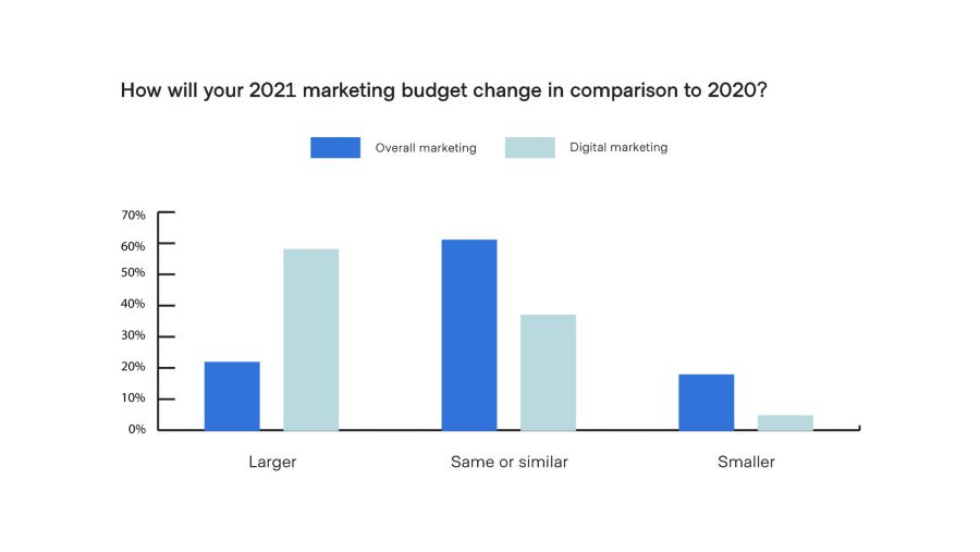 How will your 2021 marketing budget change in comparison to 2020?