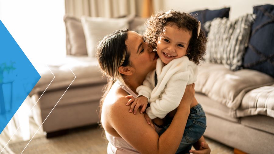 A woman and her child enjoying their home.