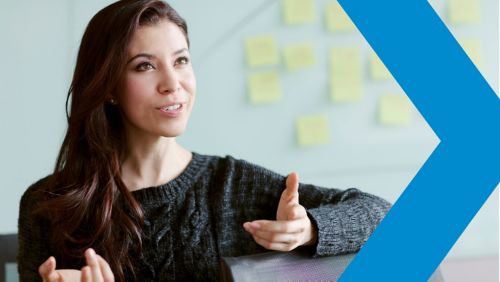 Woman discussing ideas and strategy for retail marketing