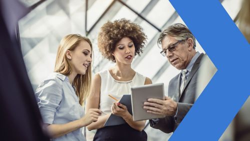 Group of banking professionals meeting in office