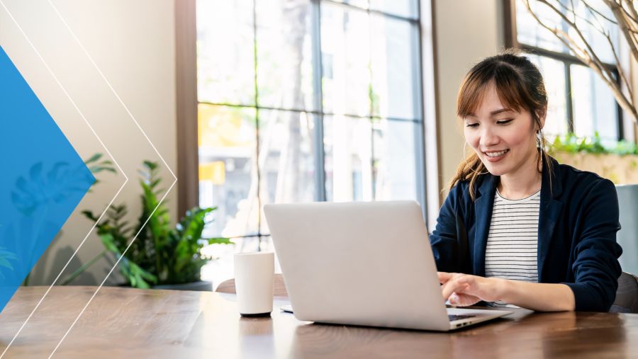 Banker working on her laptop