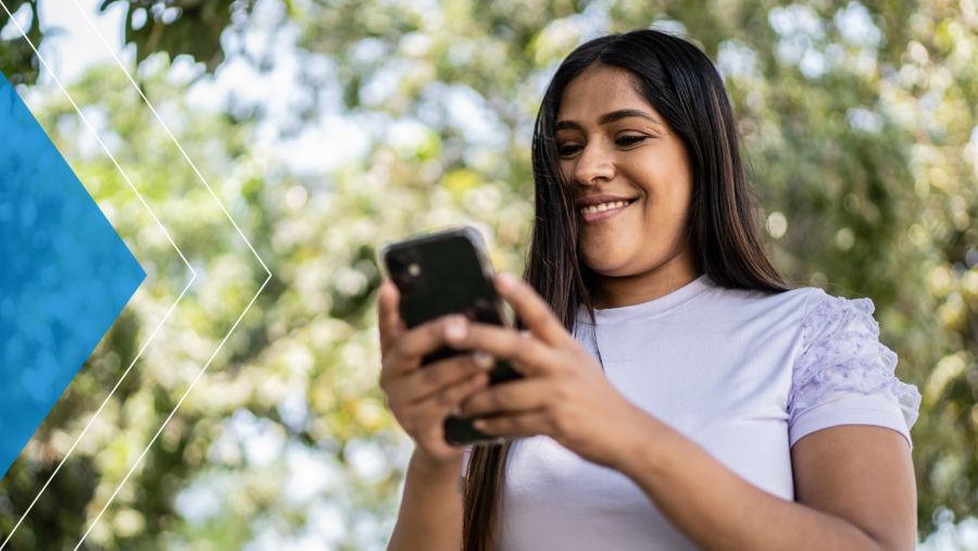Woman making a donation on her smartphone