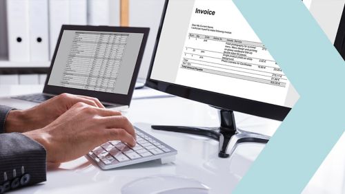 Banker viewing invoice