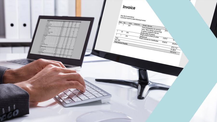 Banker viewing invoice