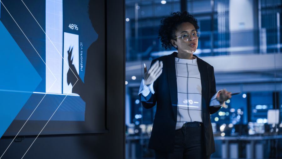 Marketer giving a presentation on data-driven marketing