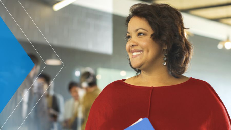 Confident woman at a bank