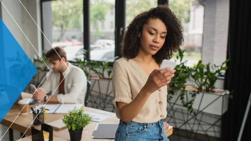 Woman receiving a text message from a nonprofit.
