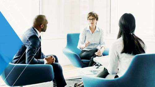 Bankers discussing the idea of introducing chatbots