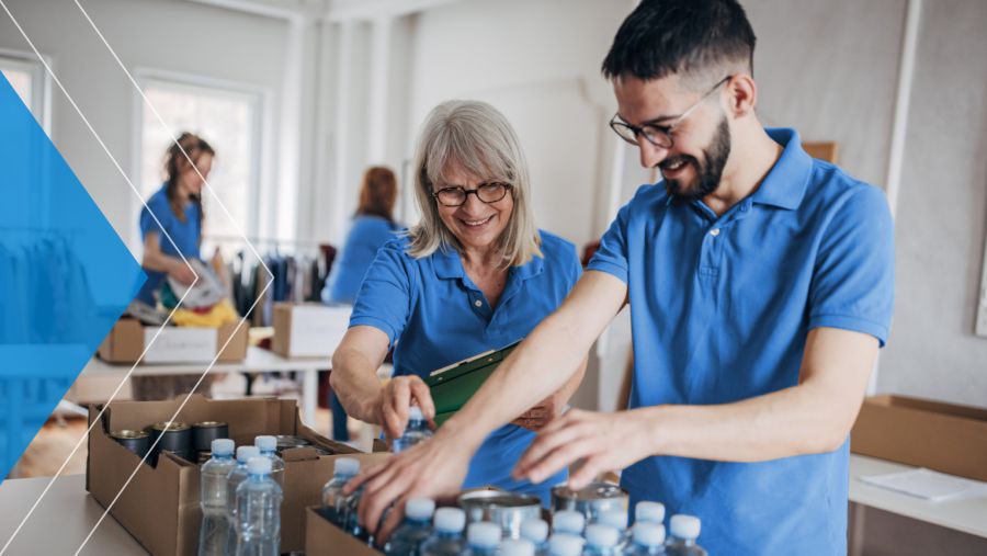 Nonprofit group assembling donated water bottles