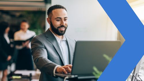 Corporate employer working on receivables report.