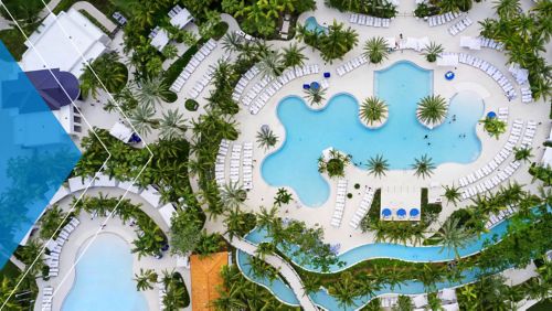 Overhead view of the JW Marriott Miami Turnberry pools