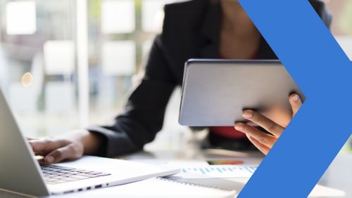 A woman using remote deposit capture.