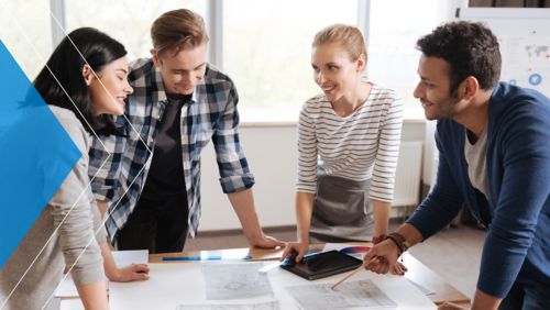 Nonprofit employees having a meeting about building a capital campaign