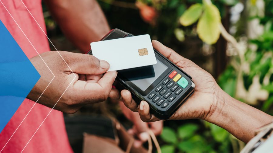 Merchant accepting payment via Tap to Pay device.