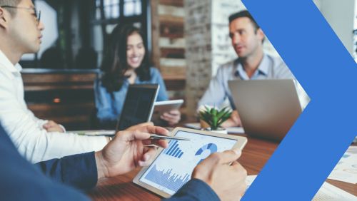 Group of banking professionals meeting in office