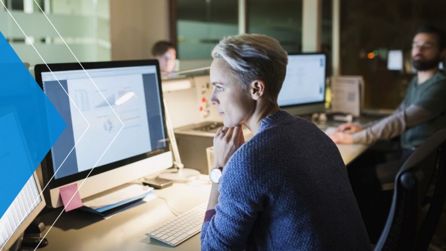 Woman analyzing data on her computer