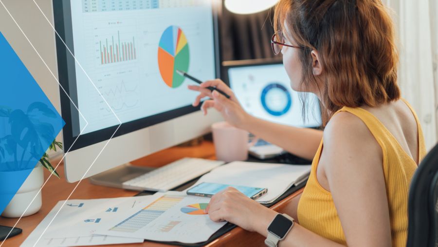 Marketer analyzing data