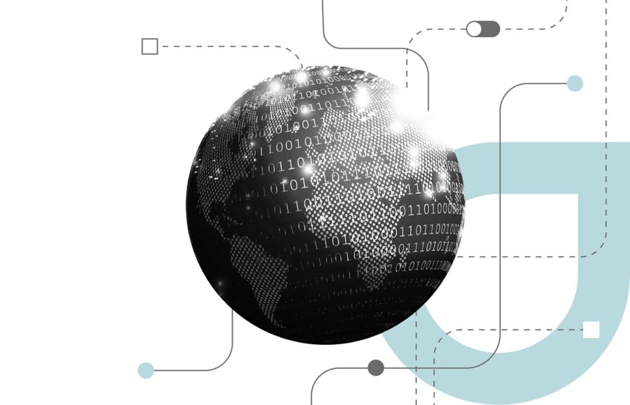 A globe with graphics and nodes