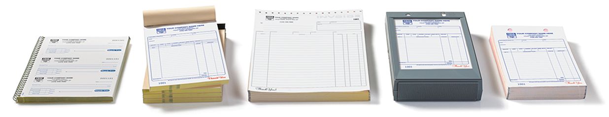 Various business forms displayed