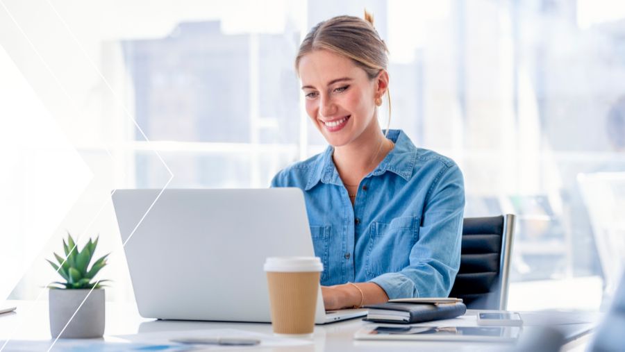 Woman on a computer researching remote deposit capture