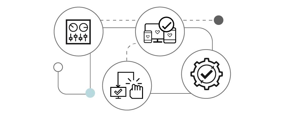 Infographic shows icons that represent growing a businesses revenue and customer relationships with Deluxe Merchant Services.
